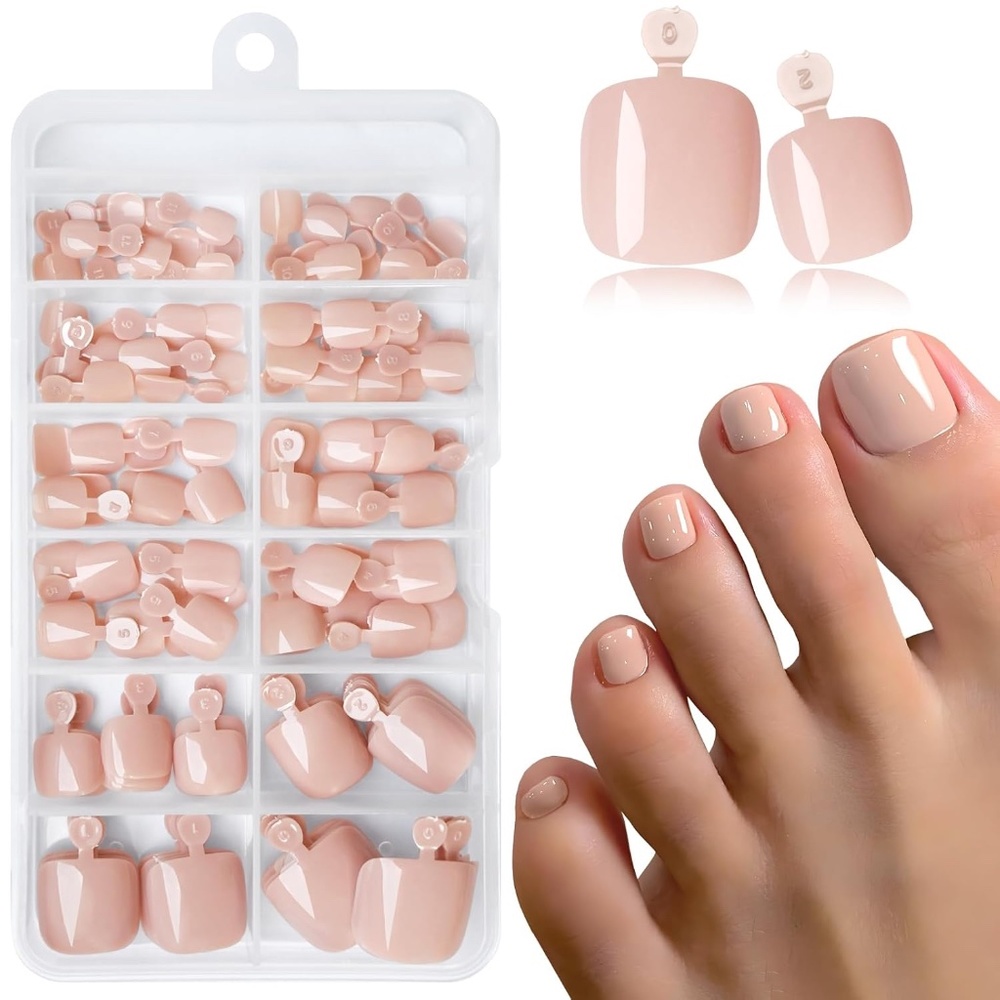 Nude Pink Short Squoval Press On Toe Nails
